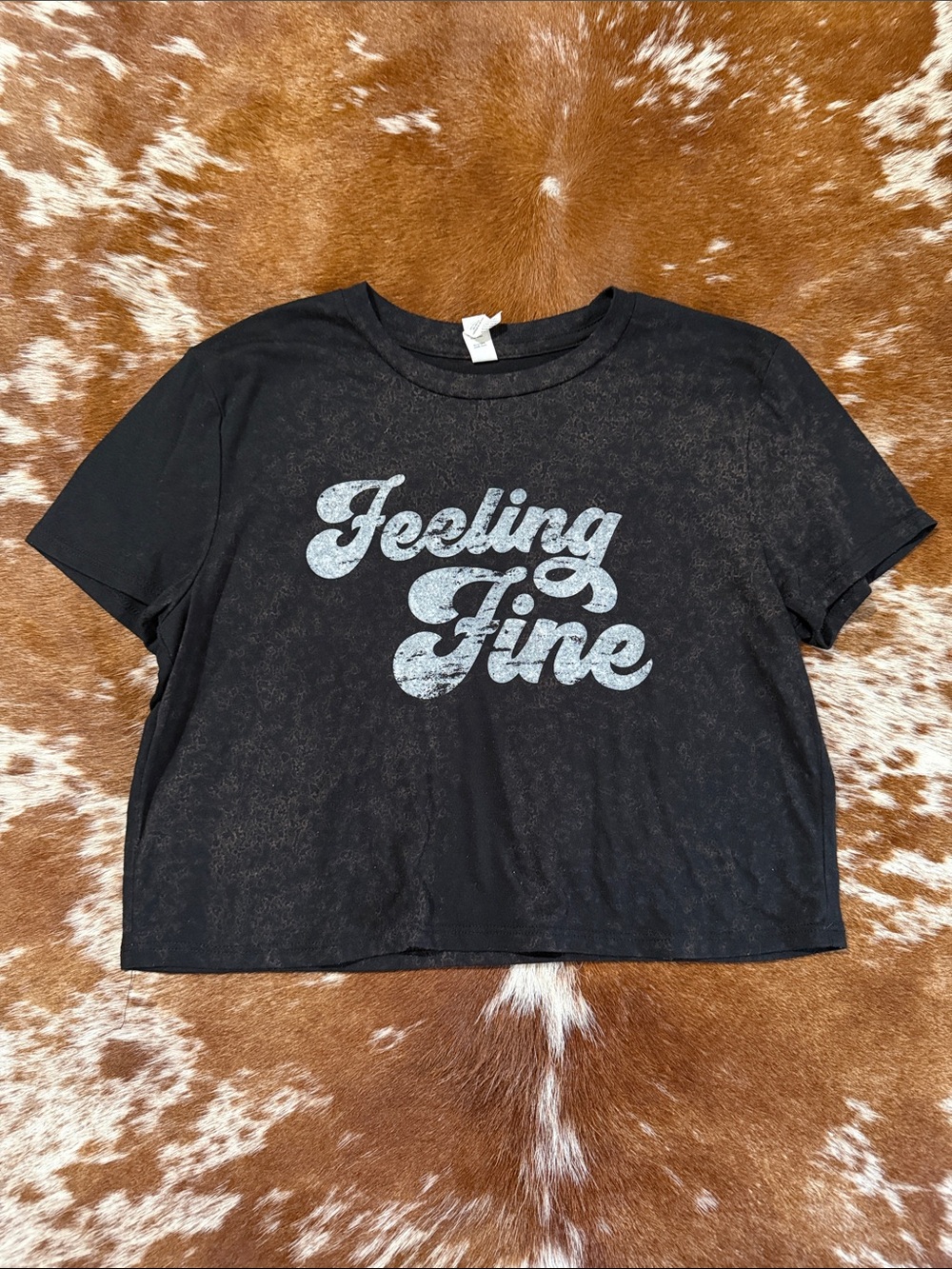 Bella Canvas Black Crop Top with White 'Feeling Fine' Graphic